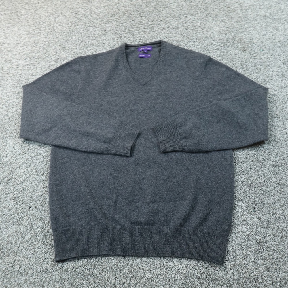 Alan Flusser Sweater Mens M Gray 100% Pure Cashmere V Neck Pullover Long Sleeve